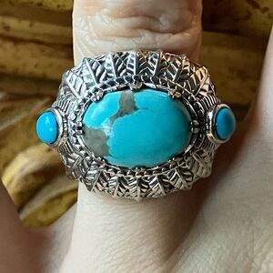 Sierra Nevada Sleeping Beauty Turquoise Sterling Silver Cocktail Ring Size 6